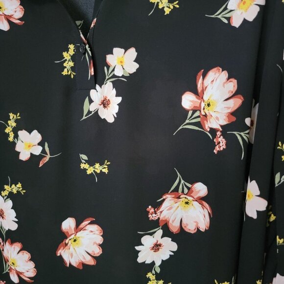 Van Heusen Black Floral Boho Lightweight Semi Sheer Popover Blouse Top XXL 2XL - Picture 6 of 11